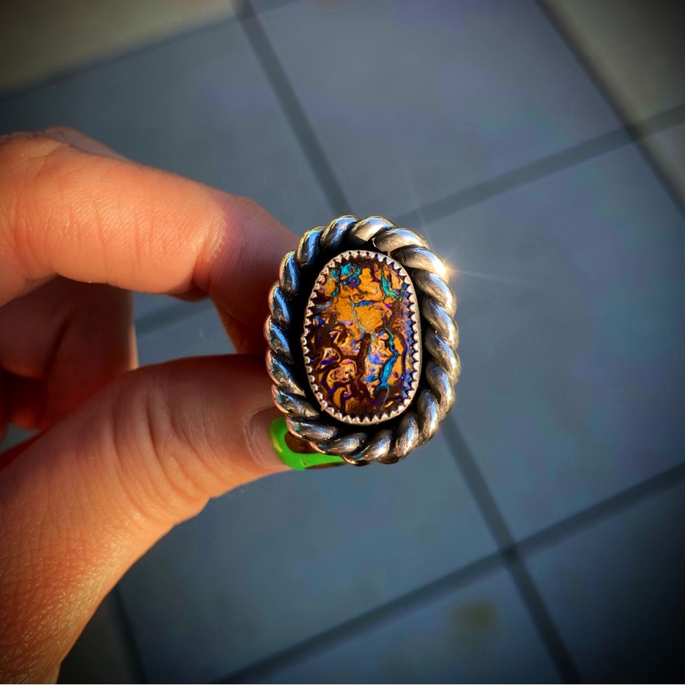 Australian Boulder Opal and Sterling Silver Ring Size 6.5